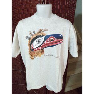 Vintage 90s Raven The Trickster Native Art T shirt Bird Art Ron Stacy XL